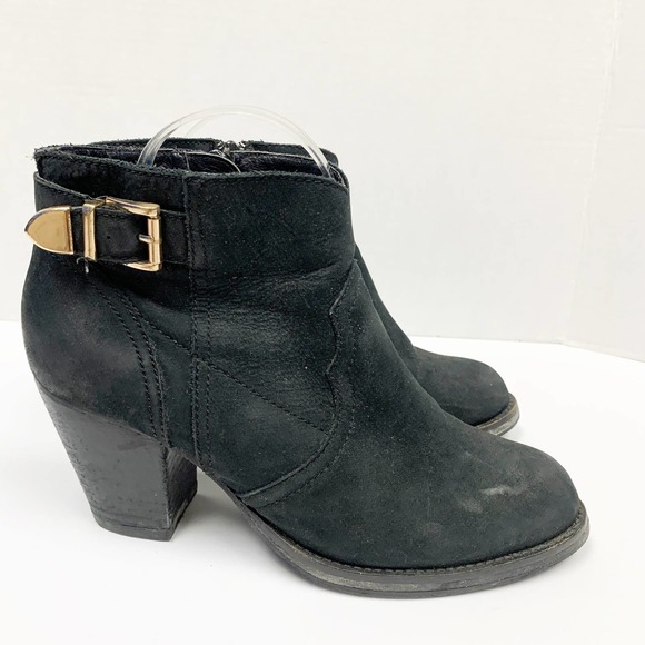 Aerosoles Black Suede Ankle Booties SZ 7.5 Buckle - Picture 4 of 6